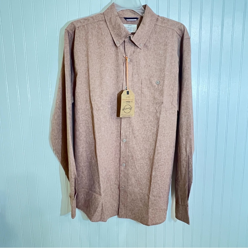 NWT Weatherproof Heathered Cinnamon-Brown Casual Button Down Shirt Men’s Medium